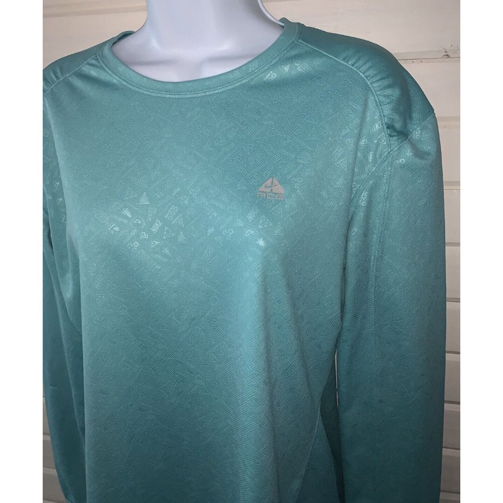 Nike Dri-Fit Sz MEDIUM ACG Embossed Jacquard Knit Allover Logo Green Shirt *VGUC